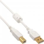 InLine Cavo USB 2.0, Type A maschio a Type B maschio, bianco / pin dorati, con Ferrite, 2m  