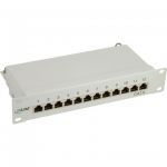 InLine Patch Panel Cat.6, 12-porte, 25,4cm (10"), 1HE, grigio chiaro, RAL7035  