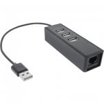 InLine Adattatore di rete Lan Fast Ethernet per porte USB 2.0, 1x RJ45 10/100MBit, Hub 3x USB 2.0 Integrato  